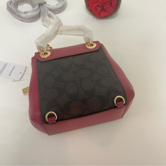 Coach Convertible Mini Backpack In Signature Canvas -Brown, Red & Gold - Reemoly - Picture 14 of 16